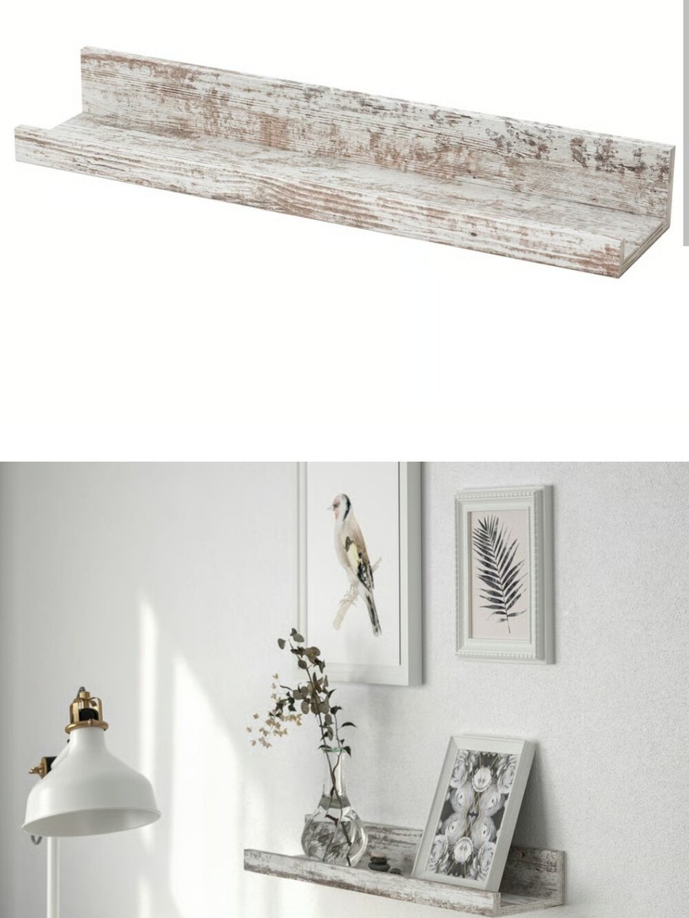 New Ikea Mosslanda Picture Ledge, Distressed Wooden Wall Shelf Display, White